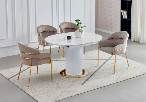 LEON New Design golden ceramic and white marble table chair set