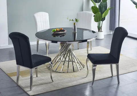 Round dining table in black silver marble RUBY New Design
