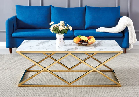 ERLY New Design gold white marble coffee table
